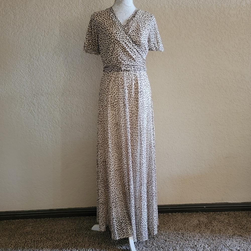 Kate And Lily Women's Belted Leopard Print Short Sleeve Maxi Dress Sz 12